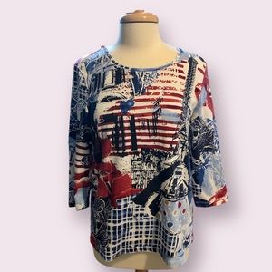 Christopher & Banks Blue White and Red Paris shirt